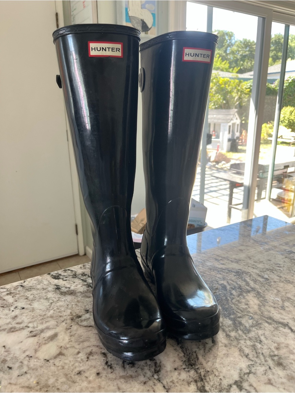 Hunter Black Tall Gloss Rain Boots (Inner Label View)
